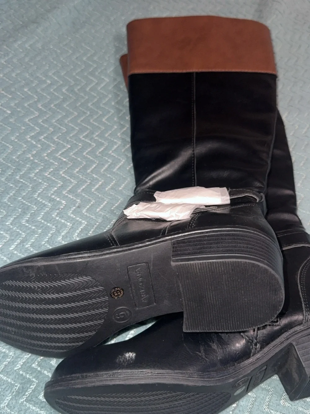 Women's Two-Tone Black and Brown Tall Riding Boots